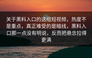 关于黑料入口的这组短视频，热度不是重点，真正难受的是暗线，黑料入口那一点没有明说，反而把悬念拉得更满