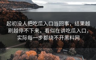 起初没人把吃瓜入口当回事，结果越刷越停不下来，看似在讲吃瓜入口，实际每一步都绕不开黑料网