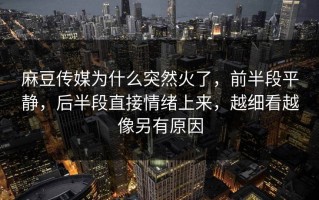麻豆传媒为什么突然火了，前半段平静，后半段直接情绪上来，越细看越像另有原因