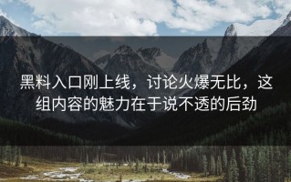 黑料入口刚上线，讨论火爆无比，这组内容的魅力在于说不透的后劲