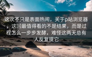 这次不只是表面热闹，关于p站浏览器，这回最值得看的不是结果，而是过程怎么一步步发酵，难怪这两天总有人反复提它