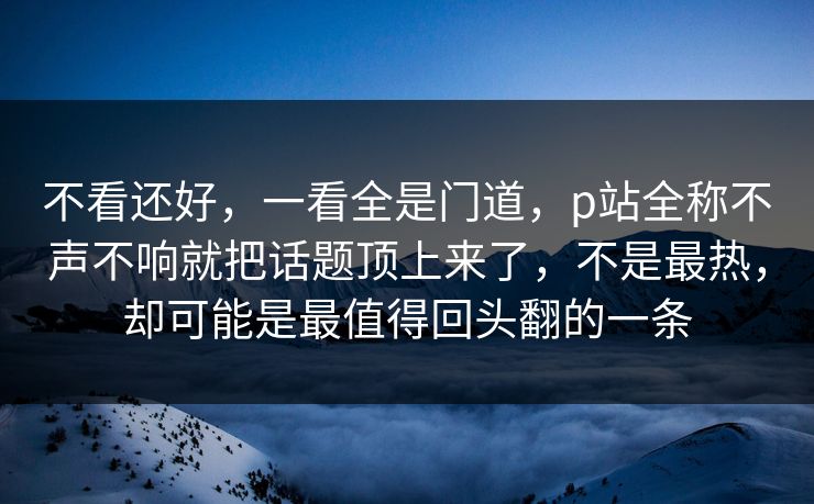 不看还好，一看全是门道，p站全称不声不响就把话题顶上来了，不是最热，却可能是最值得回头翻的一条